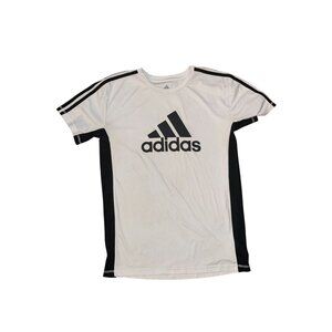 Adidas Mens White & Black Logo T-Shirt XL Polyester Short Sleeve Athletic Fit